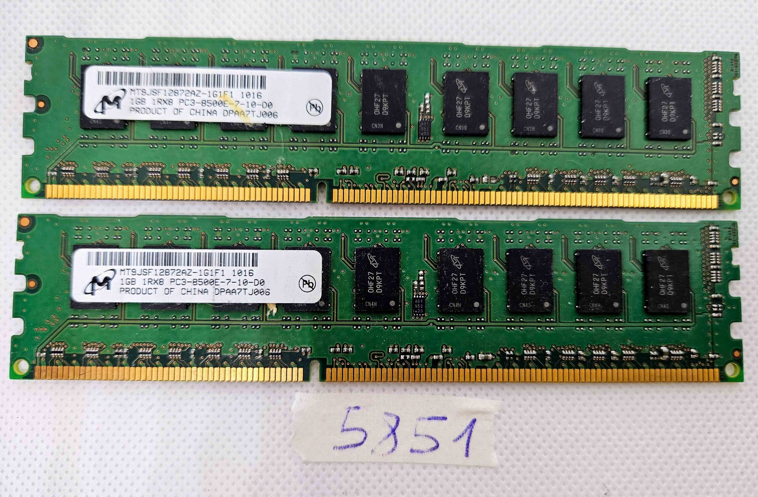 BULK 2 x 1 GB 1Rx8 PC3-8500E DDR3 1066 MHz ECC ungepufferter Desktop-RAM