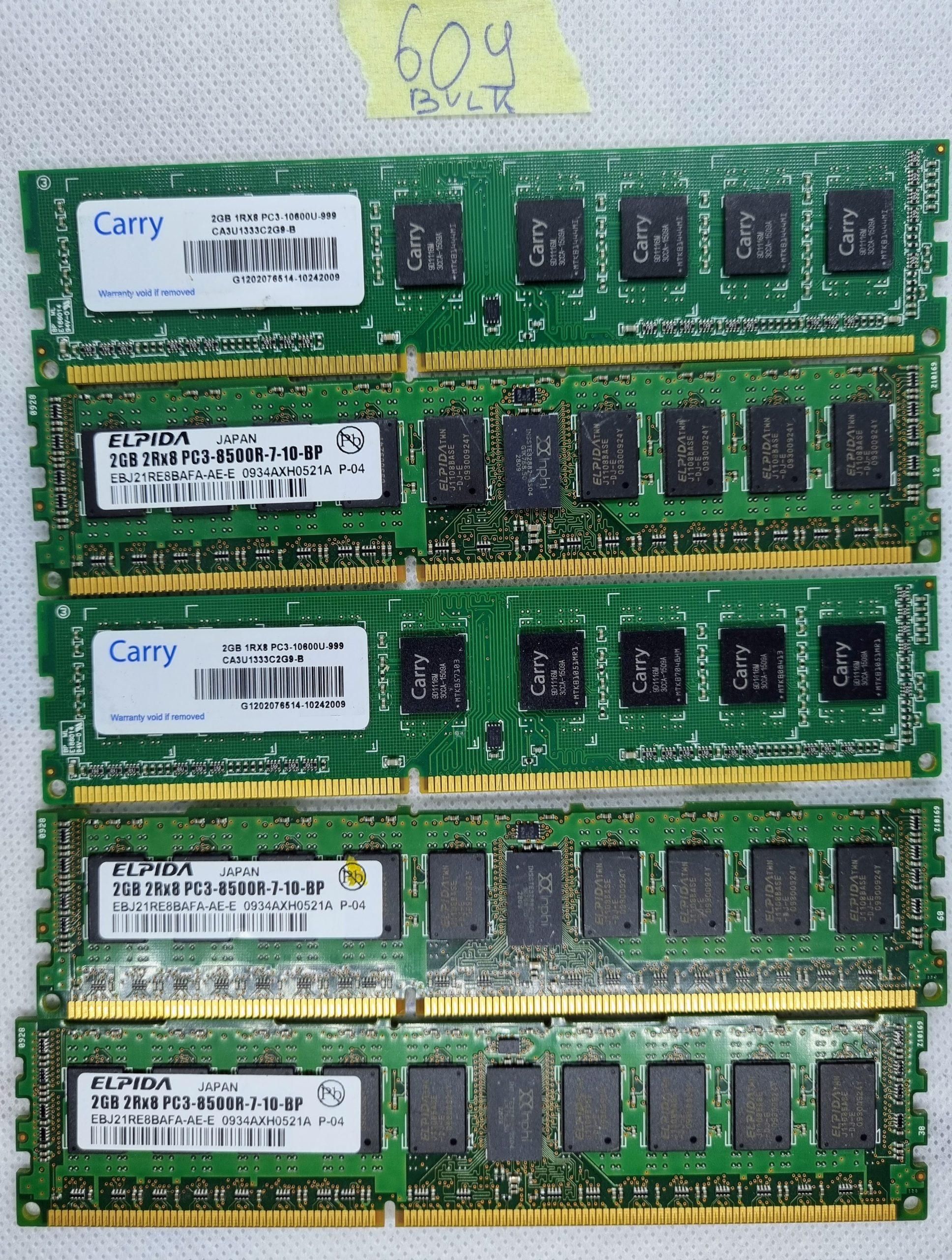BULK 5 x 2 GB Carry CA3U1333C4G9-B PC3-10600U 1333 MHz 1Rx8 DDR3 Non-ECC Computerspeicher