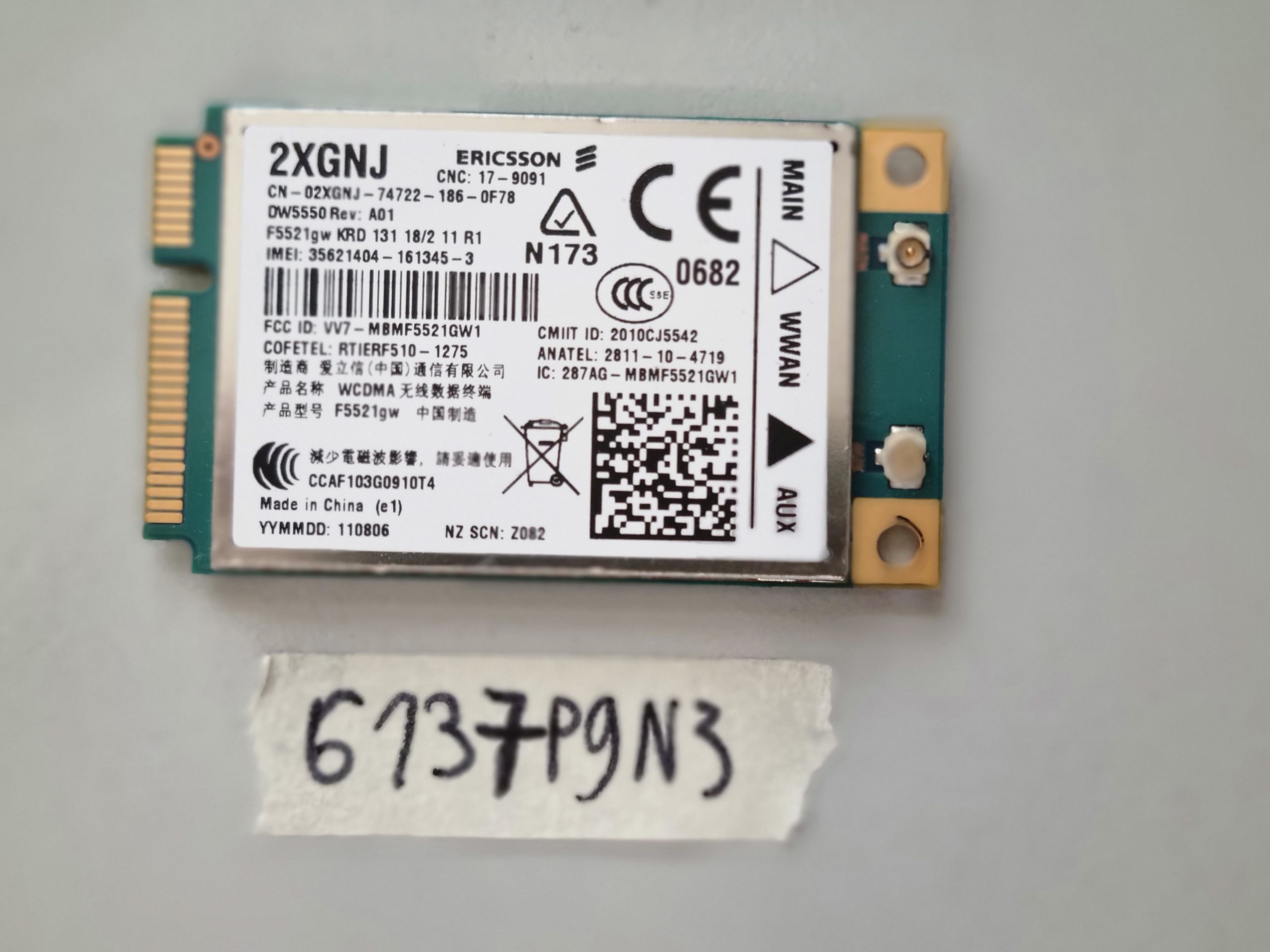 Dell Ericsson DW5550 Drahtlose 3G WCDMA Mini PCIe Laptop WiFi Karte 2XGNJ