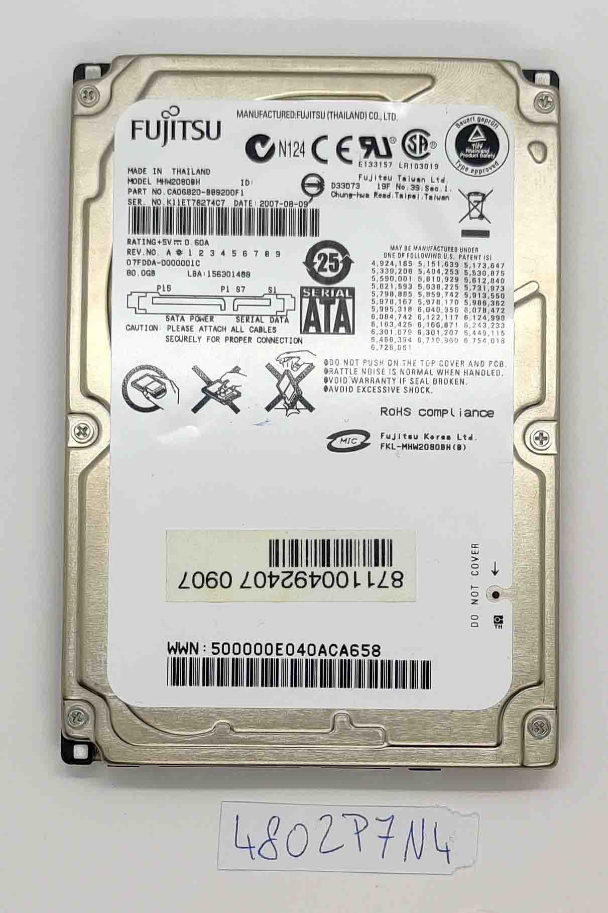 Fujitsu MHW2080BH 80 GB 2,5 SATA HDD 5400 U/min – 100 % Gesundheit, zuverlässiger Speicher