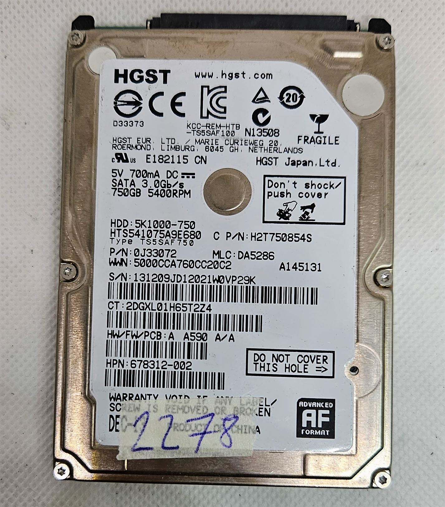 Festplatte HDD 750GB SATA 2.5 HGST 5K1000-750