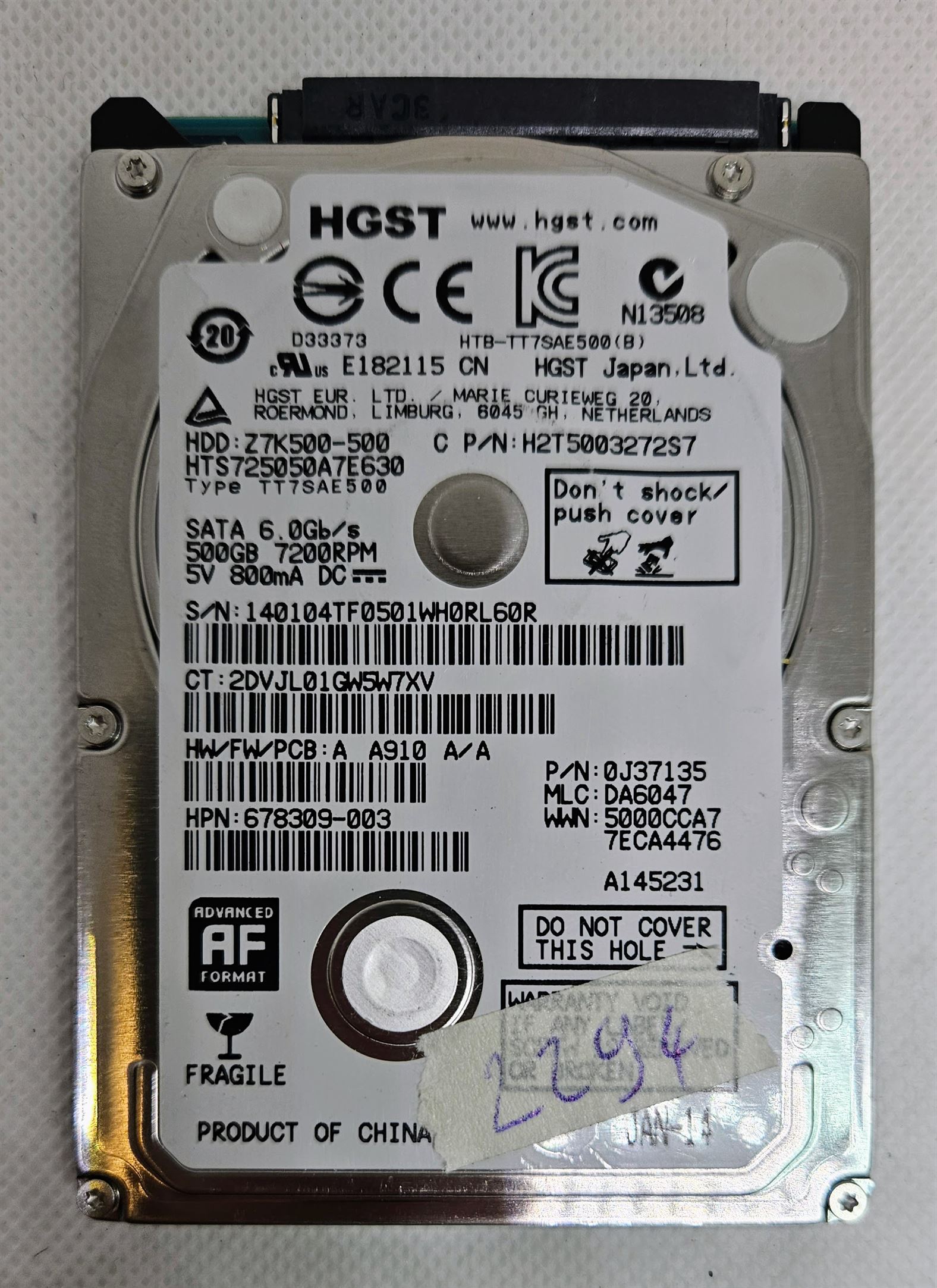Hitachi HTS725050A7E630 500 GB 2,5 Zoll SATA-Laptop-Festplatte – PN: 0J37135 MLC: DA6047