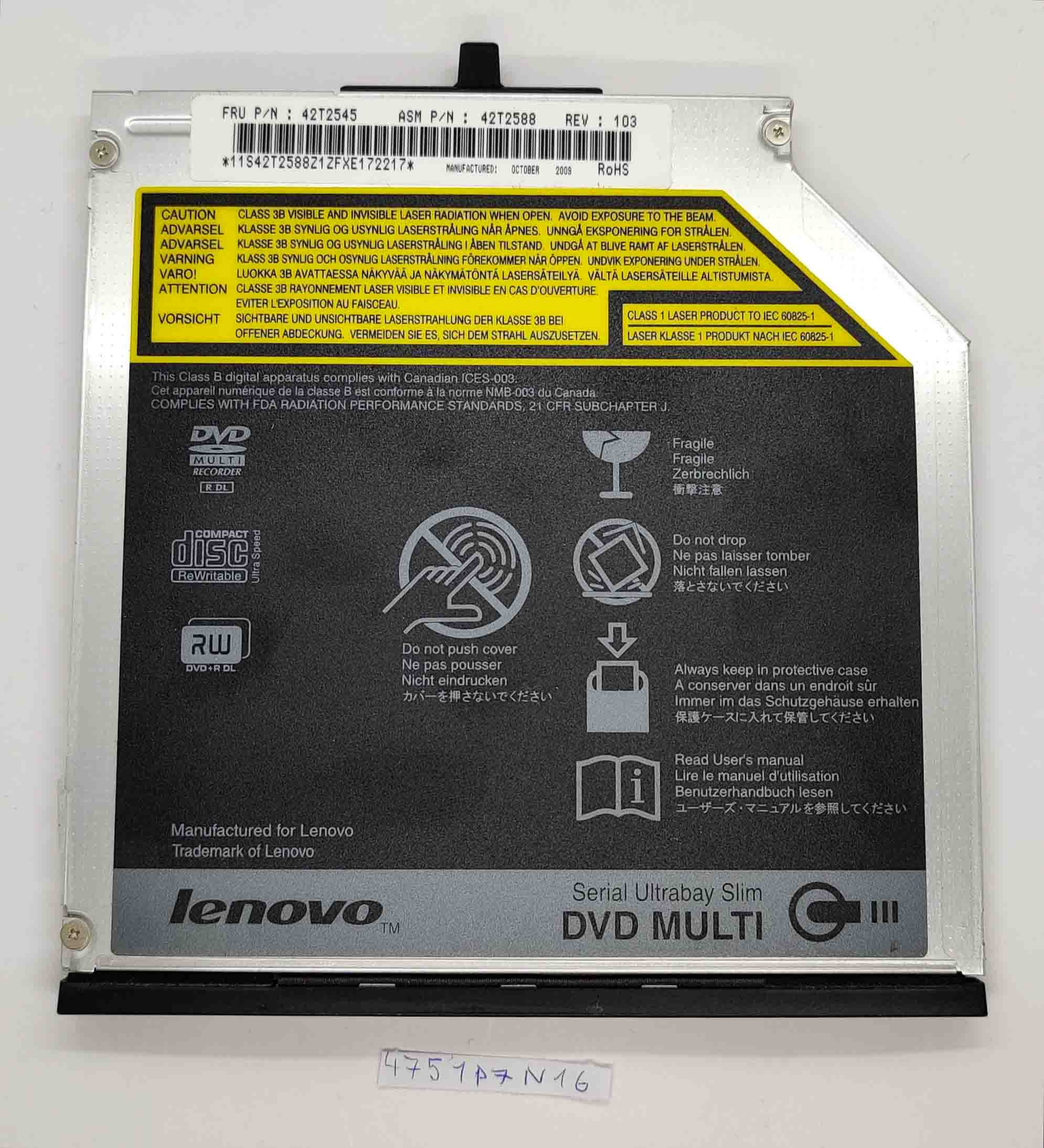 IBM Lenovo ThinkPad T400 T410 T500 UJ880A CDDVD-RW Optisches Laufwerk 42T2545