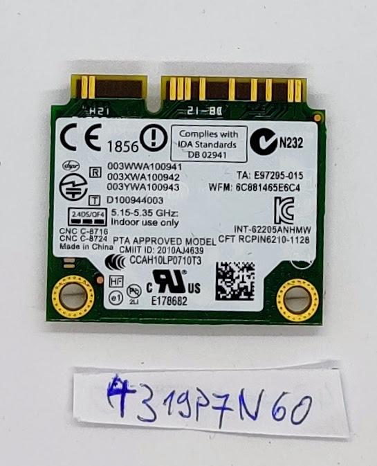 INTEL CENTRINO ADVANCED-N 6205 WIRELESS PCI EXPRESS 62205ANHMW 2,4/5 GHz 0X9JDY