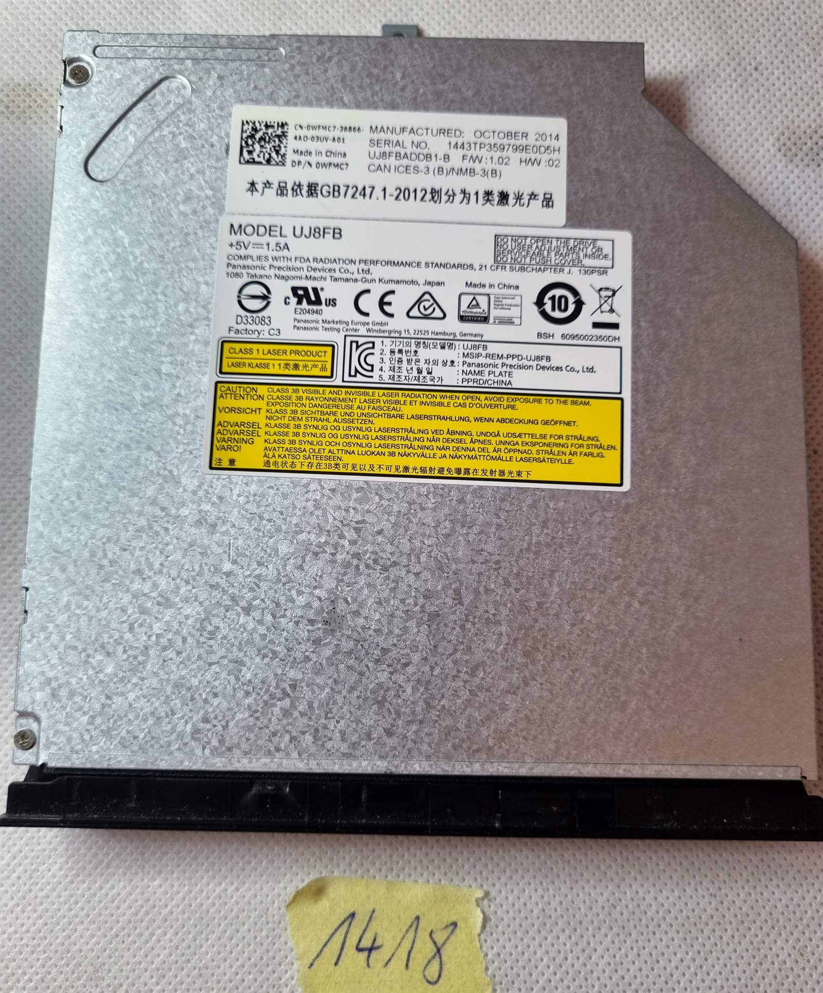 PANASONIC MODEL UJ8FB DVD-RW SATA-Laufwerk für Lenovo Z40-70