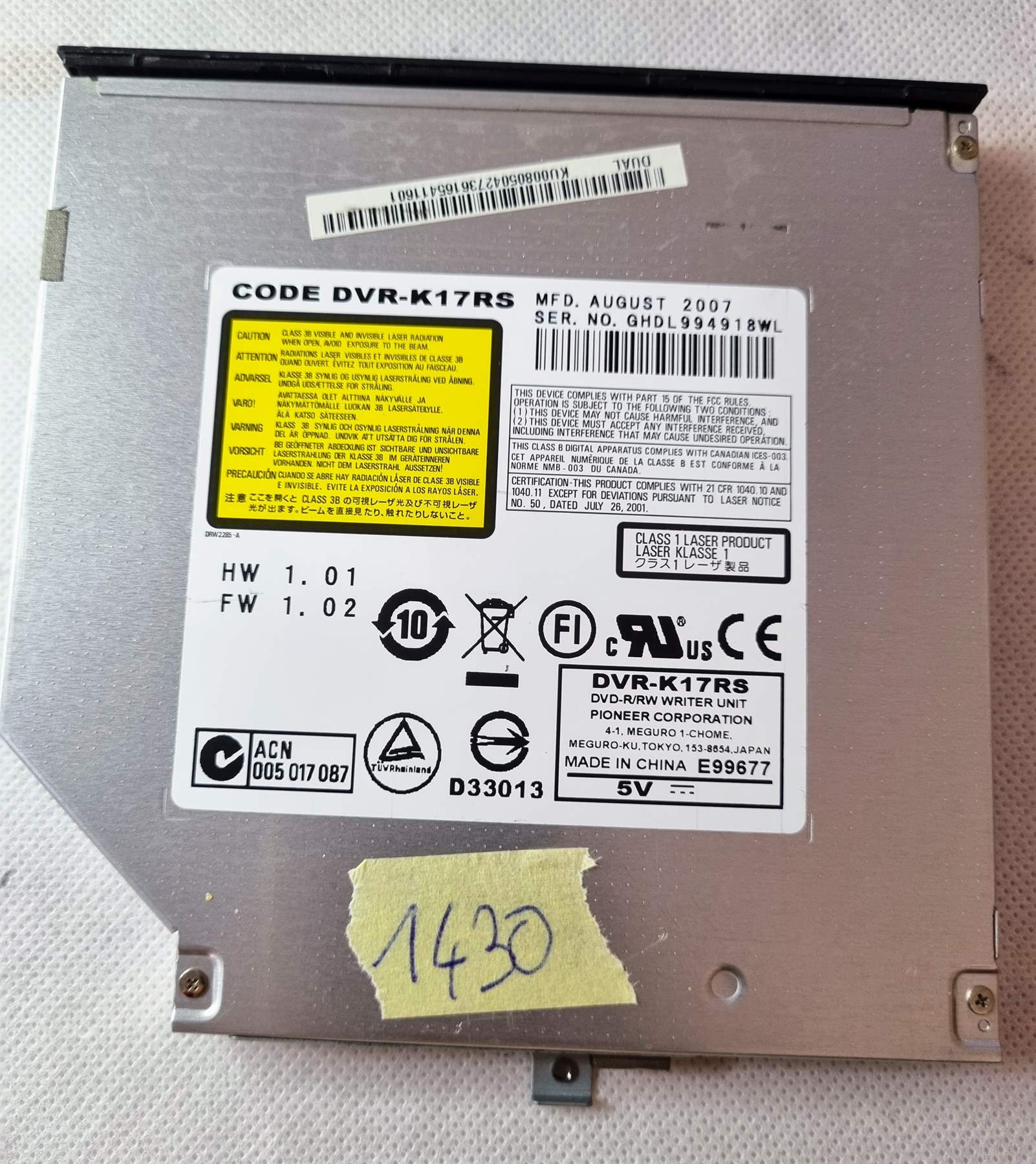 Pioneer DVR-K17RS DVD-R/RW Notebook IDE Laptop-Laufwerk