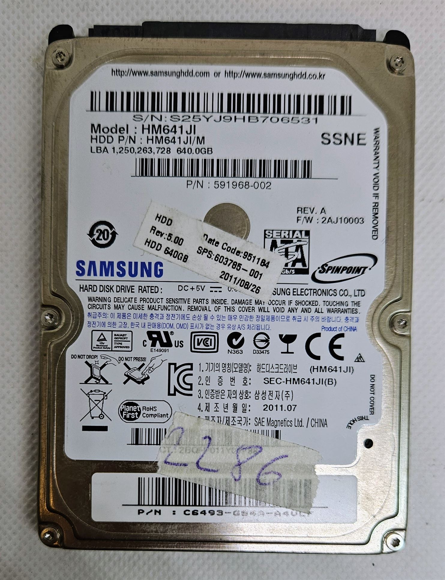 Samsung ST640LM000 HM641JI REV.A 640 GB 2,5-Zoll-SATA-Festplatte HDD – Originaler und zuverlässiger Speicher!