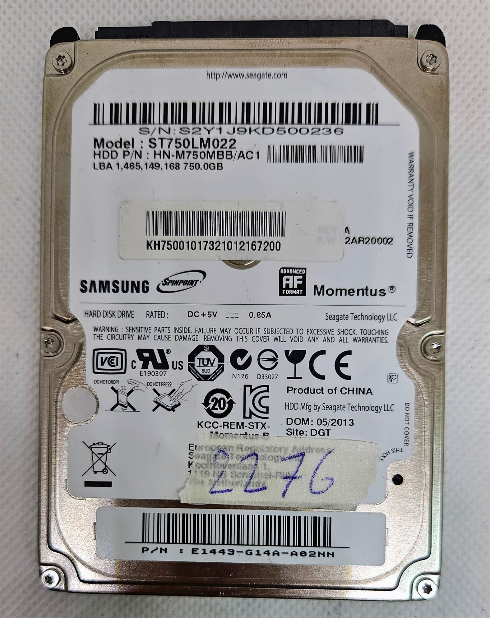 Samsung SpinPoint M8 ST750LM022 750 GB 2,5 Zoll SATA II Laptop-Festplatte – Speicher mit hoher Kapazität