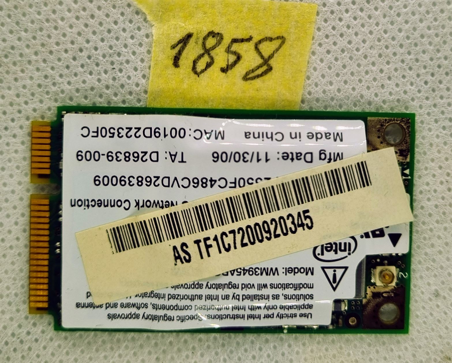 Sony Vaio PCG-8W1M WLAN Wi-Fi Kartenmodul WM3945ABG 0151-06-2198 - Original-Ersatzteil – Bild 2