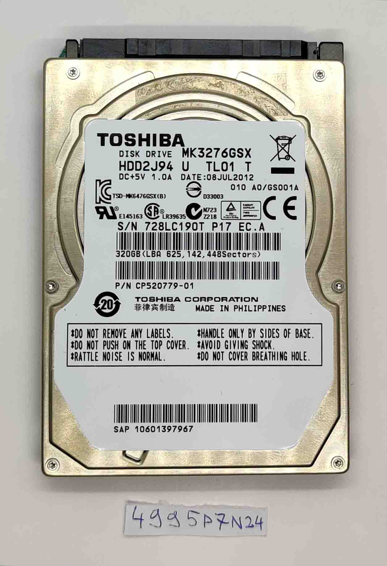 Toshiba 320 GB MK3276GSX 2,5 Zoll interne Laptop-Festplatte 5400 U/min SATA – 100 % Gesundheit