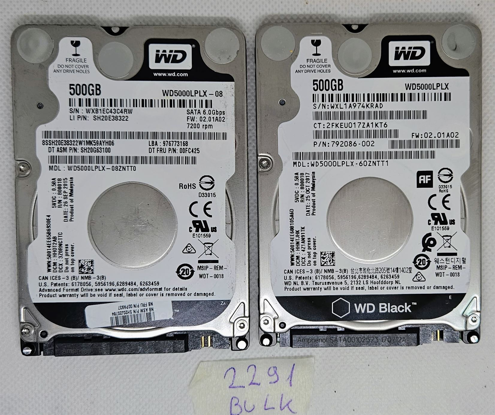 BULK 2 x WD 500 GB WD5000LPLX2,5-Zoll-Laptop-Festplatte – Hohe Kapazität und zuverlässiger Speicher