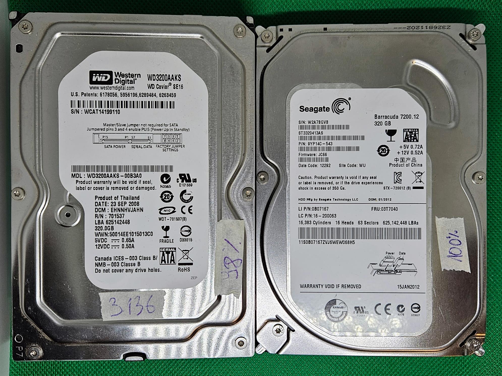 BULK 2 x 3,0-Zoll-HDD-Festplatten mit 320 GB (WD + Seagate) – Original-Laptop-Festplatte – Schneller Versand!