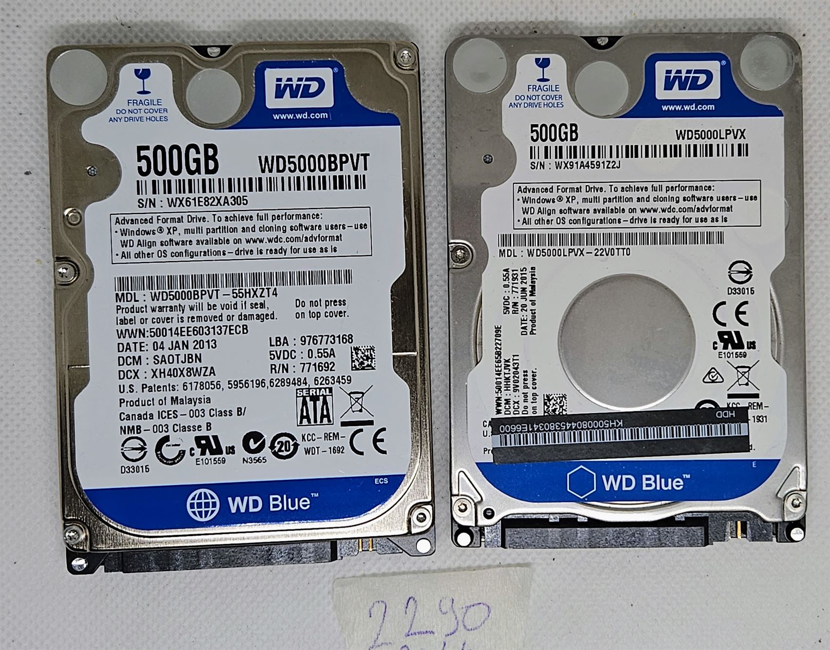2 x Western Digital WD5000BPVT-24HXZT1 2,5-Zoll-SATA-Laptop-Festplatte mit 500 GB – zuverlässige Speicherlösung!
