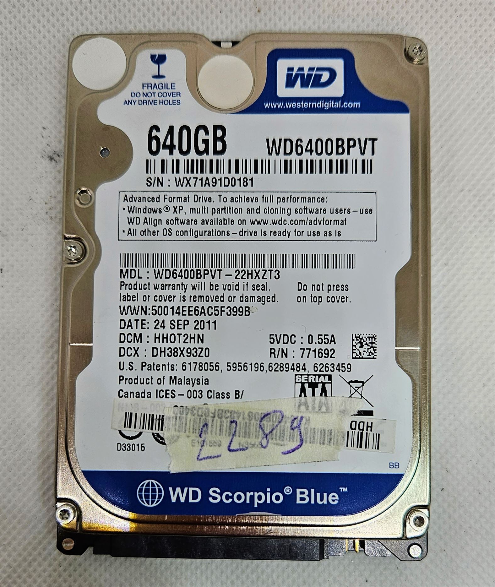 Western Digital WD6400BPVT-80HXZT3 640 GB SATA 2,5-Festplatte – Zuverlässige Speicherlösung!
