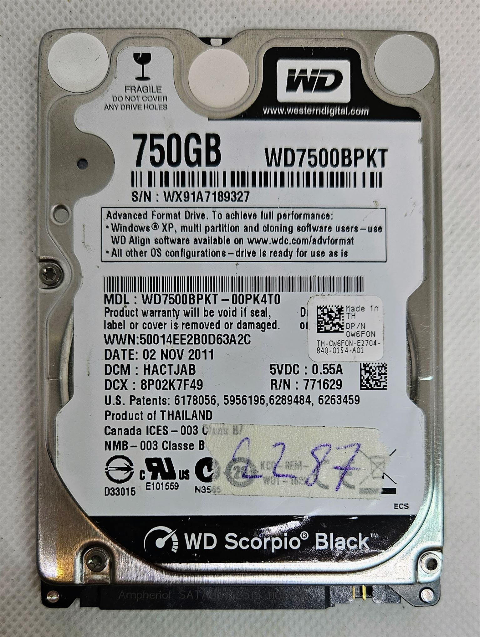 Western Digital WD7500BPKT Scorpio Black 750 GB 7,2 K U/min SATA-Festplatte – Hochleistungsspeicher!