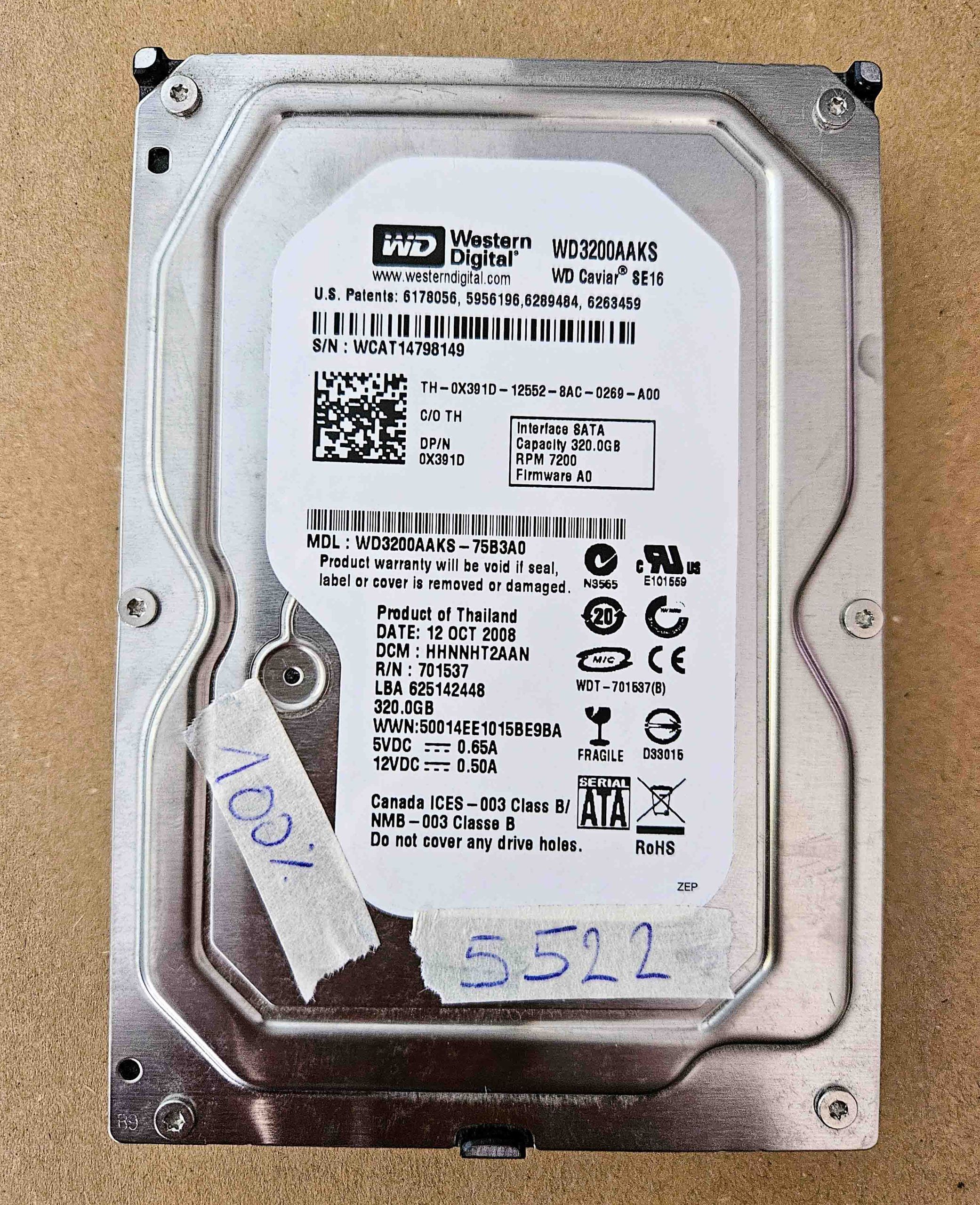 Disque dur Fujitsu Lifebook U745 WD3200AAKS 320 Go SATA 3,5" - Pièce de rechange