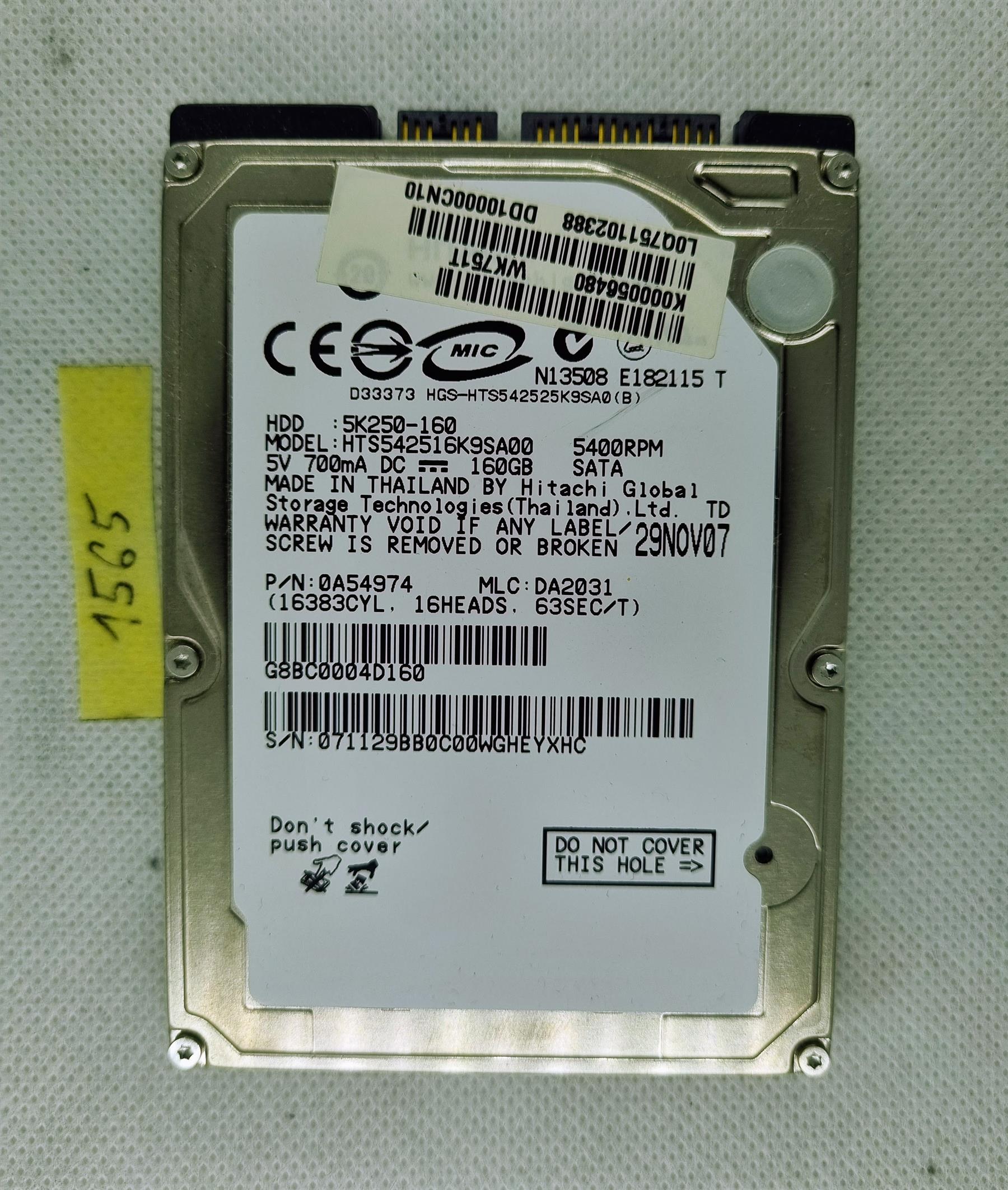 Disque dur Hitachi 5K250-60 60 Go 2,5 pouces SATA 5 400 tr/min HTS542516K9SA00