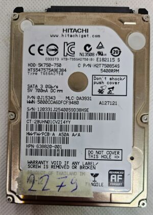 Disque dur pour ordinateur portable Hitachi HTS547575A9E384 750 Go SATA 2,5 pouces - Stockage haute capacité