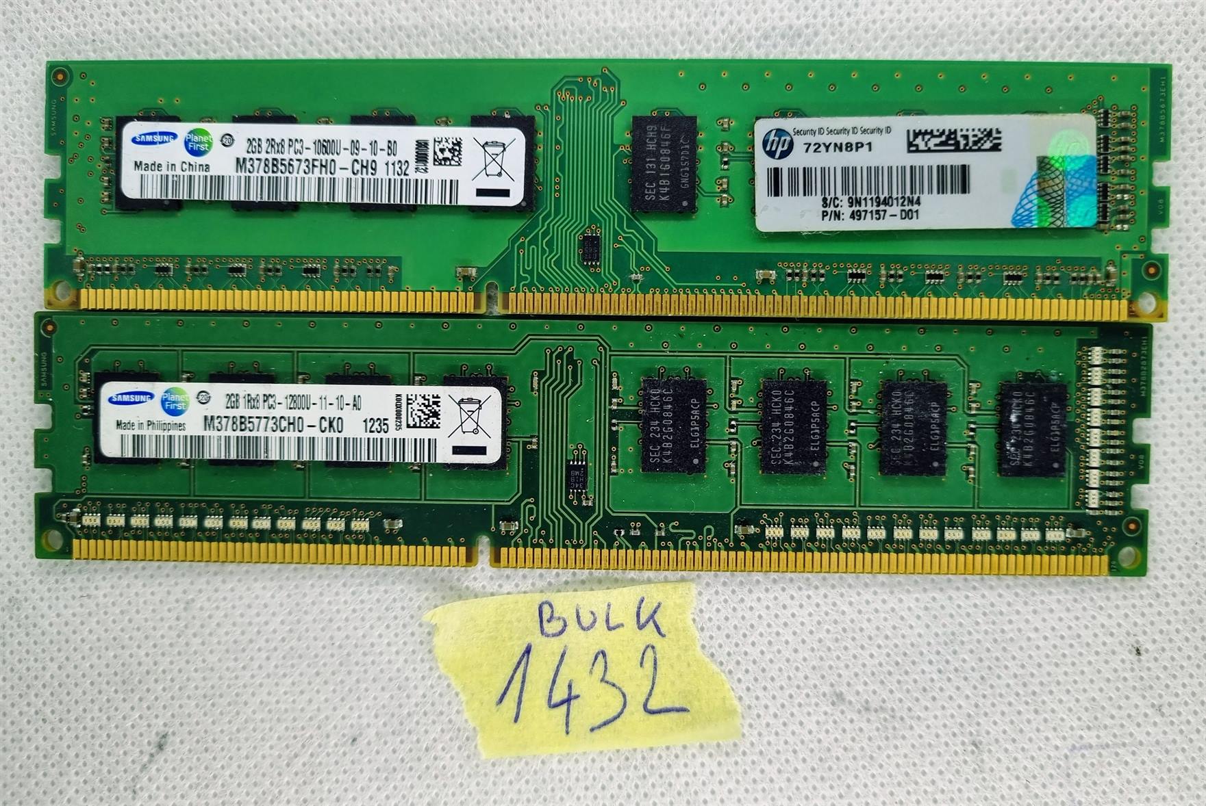 Lot de 2 mémoires RAM Samsung DDR3 2 Go PC3-10600U 1333 MHz non ECC DIMM M378B5673FH0-CH9