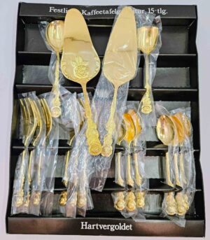 Ménagère à gâteaux plaquée or Seneca, 15 pièces – Hartvergoldet, neuf