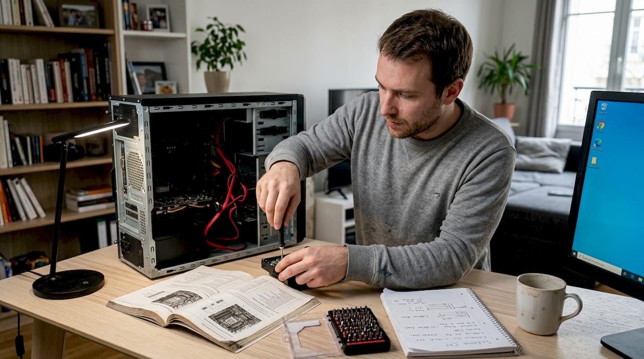 Un technicien contrôle la compatibilité du matériel sur votre PC.