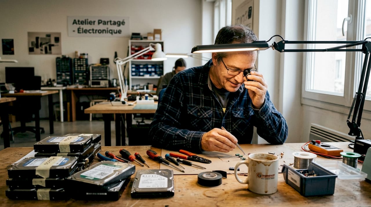 Un technicien procède au contrôle des pièces détachées depuis son poste de travail.