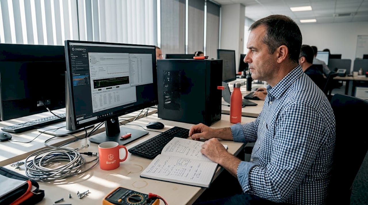 Un technicien informatique en train d’évaluer les performances de base du matériel.