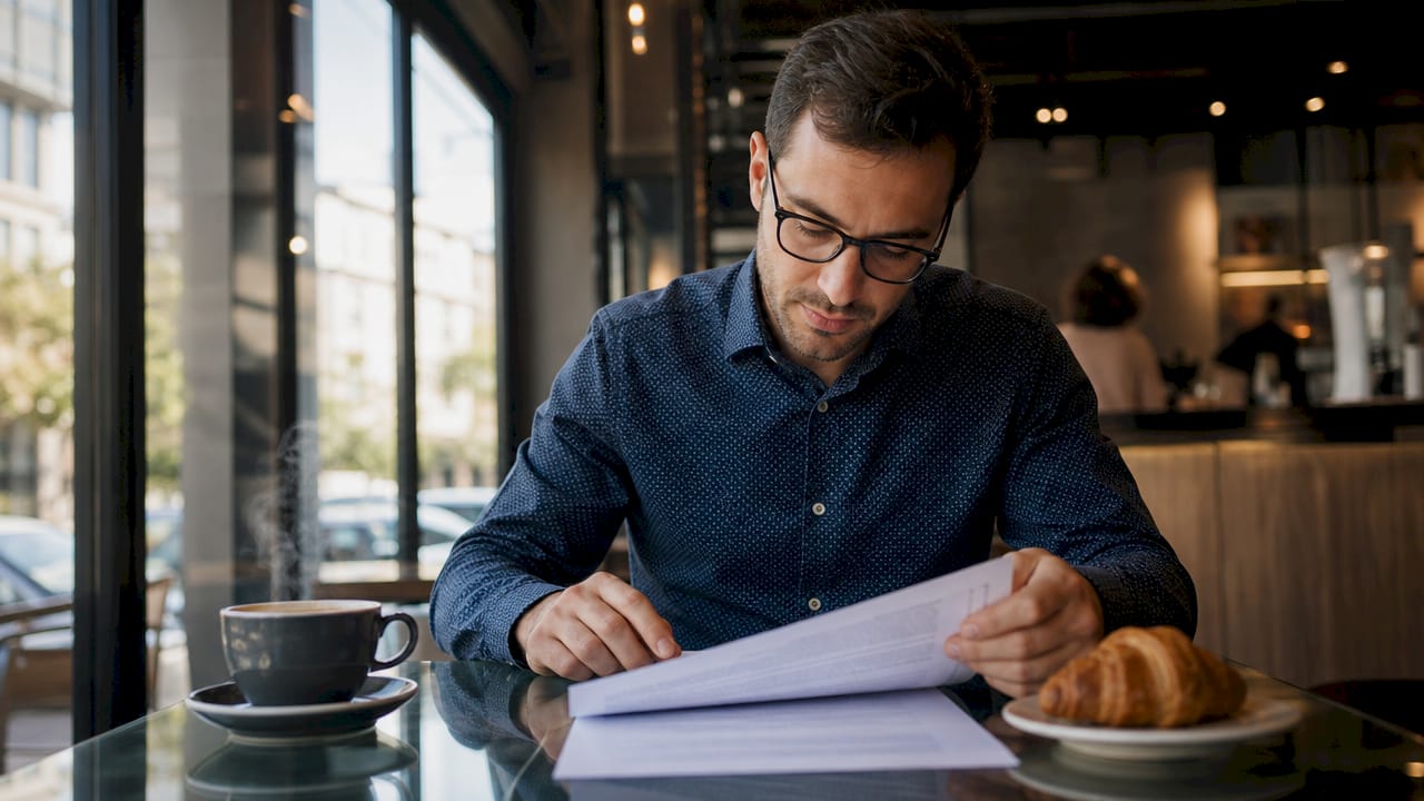 Un professionnel passe en revue un contrat de niveau de service à son bureau.