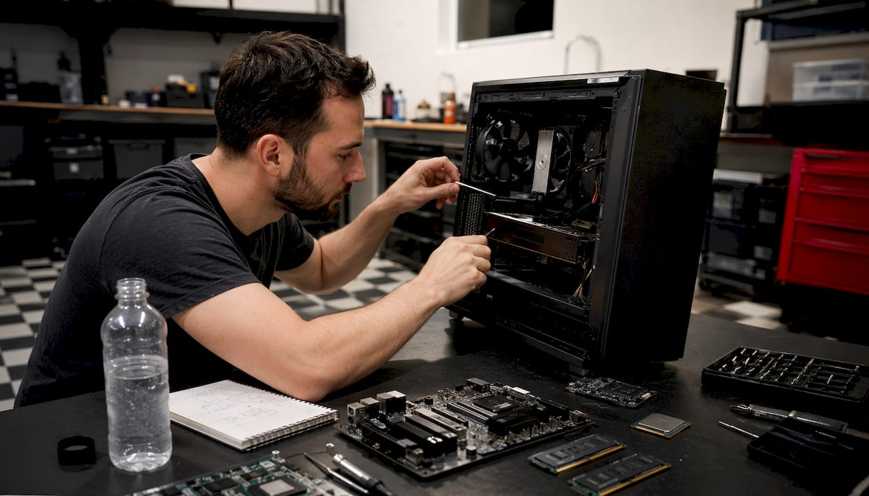 Un homme en train d’installer un kit d’upgrade sur son ordinateur