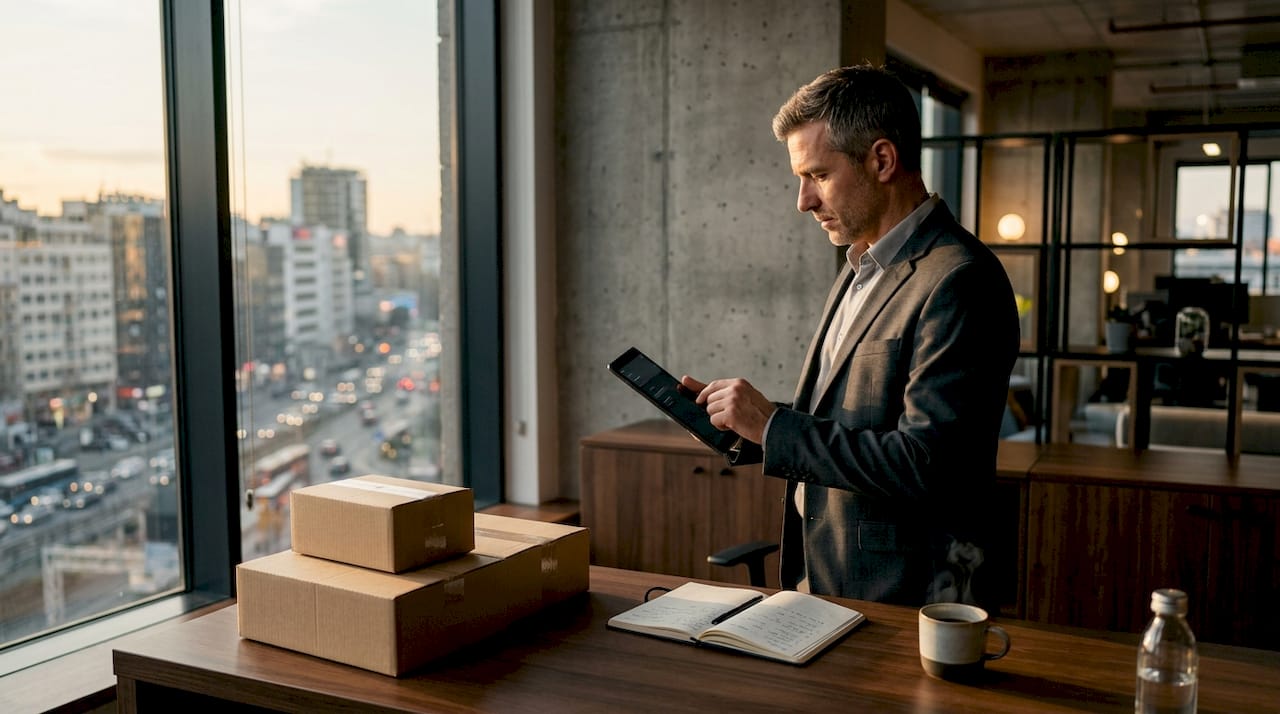 Un homme examine les différentes possibilités de livraison pour son matériel informatique.