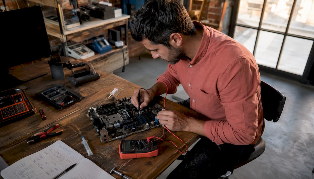 Un technicien contrôle l’état du matériel informatique au cœur de la salle des serveurs.