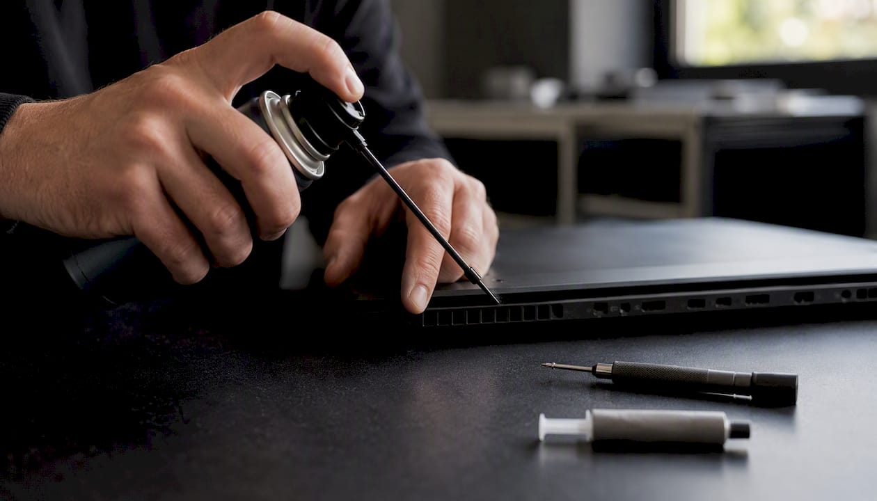 Nettoyage des grilles d’aération de l’ordinateur portable à la main
