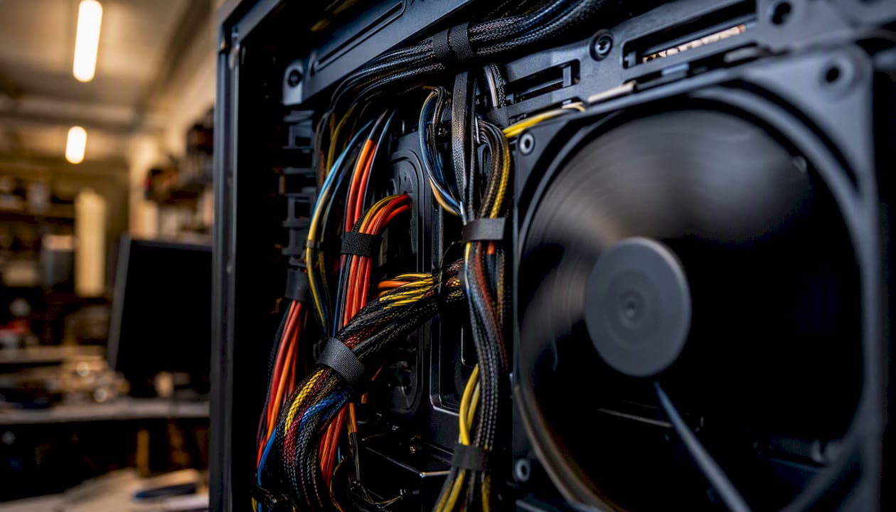 Des câbles bien rangés autour du ventilateur de l’ordinateur