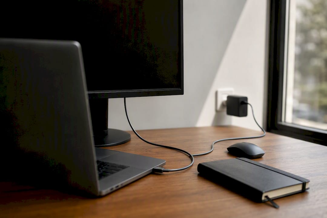 Un seul câble USB-C suffit pour relier l’ordinateur portable à l’écran.