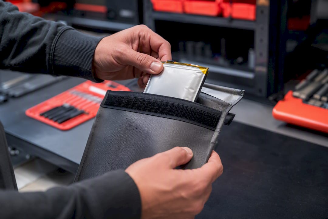 Batterie d’ordinateur portable gonflée emballée soigneusement par un technicien