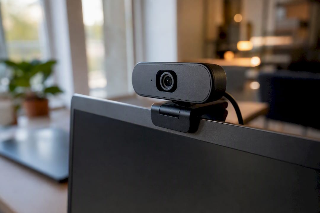 Webcam USB externe fixée sur un ordinateur portable