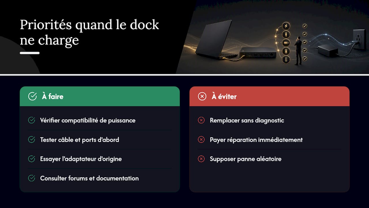 Ce qui compte vraiment quand un dock ThinkPad refuse de charger — overview diagram