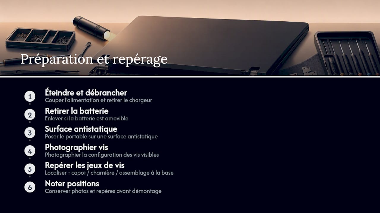 Processus de réparation de charnière d’ordinateur portable étape par étape