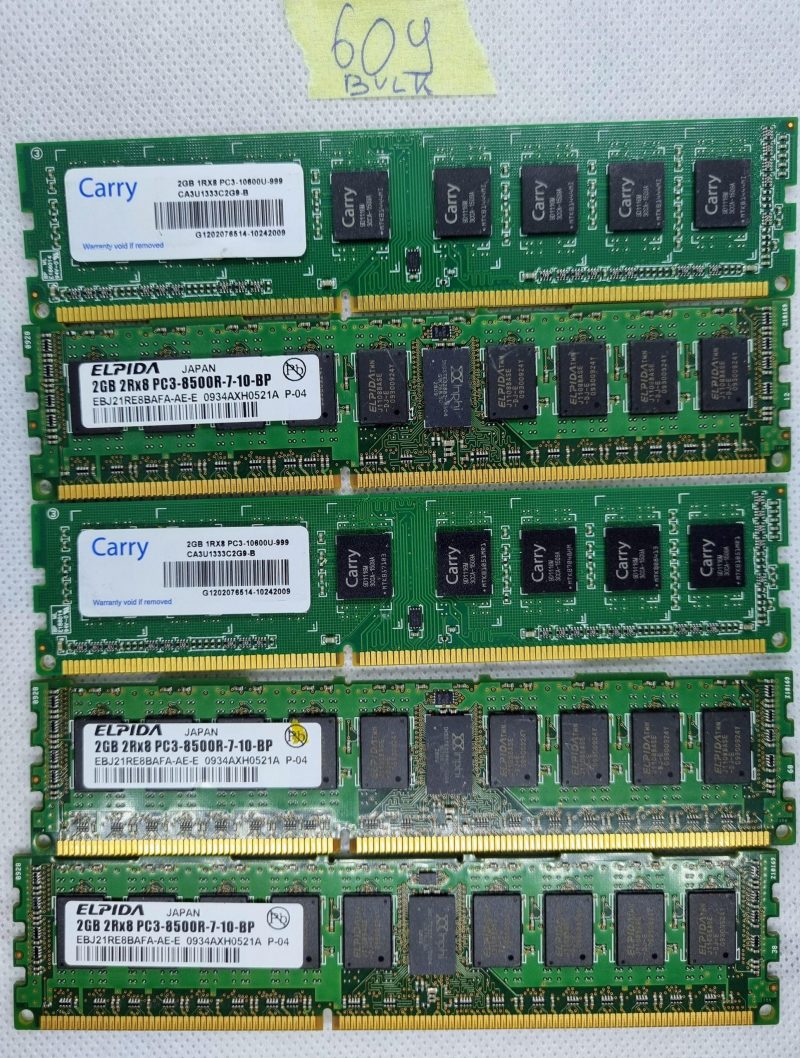 BULK 5 x 2GB Carry CA3U1333C4G9-B PC3-10600U 1333MHz 1Rx8 DDR3 Non-ECC memorija računala