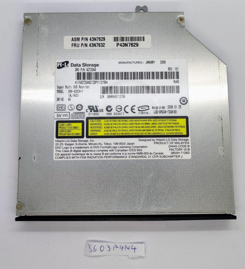 Hitachi GMA-4082N-Y Lenovo 3000 N200 DVD-RW pogon FRU 43N7629 Dijelovi prijenosnog računala