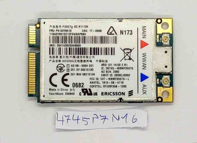 WWAN Ericsson F3507g kartica FRU 43Y6513