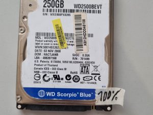 250GB WD2500BEVT Western Digital Blue 2.5" SATA tvrdi disk za prijenosno računalo 100% ispravan