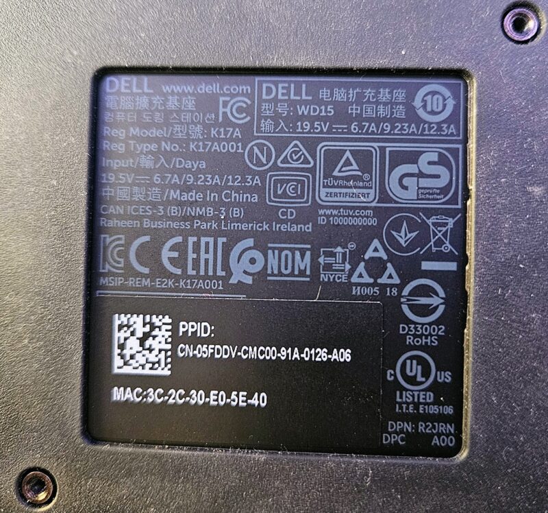 Dell WD15 K17A USB-C Thunderbolt 4K Dock s 180W napajanjem - Slika 4