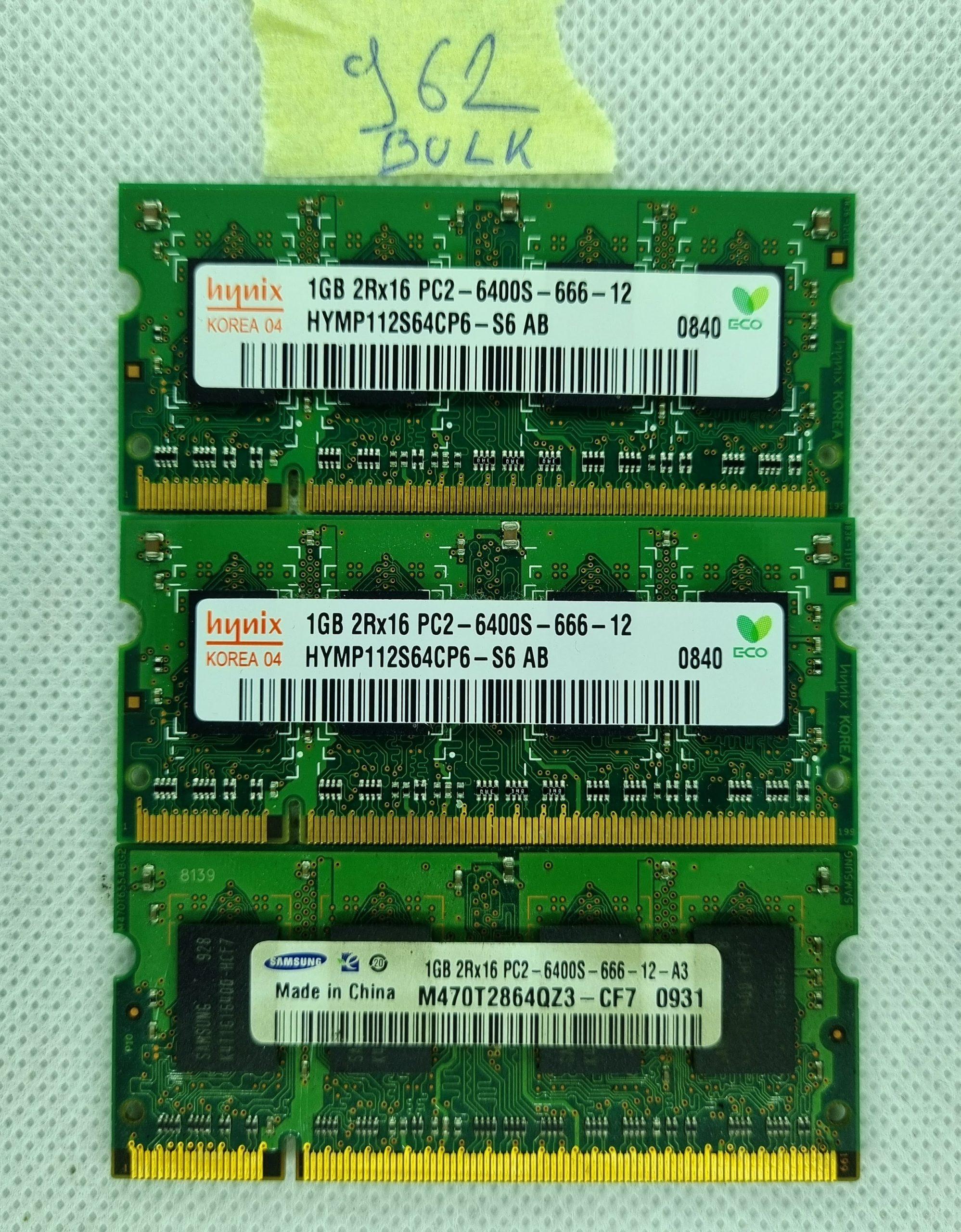 BULK 3 x HYNIX 1 GB 2RX16 PC2-6400S-666-12 HYMP112S64CP6-S6 memória