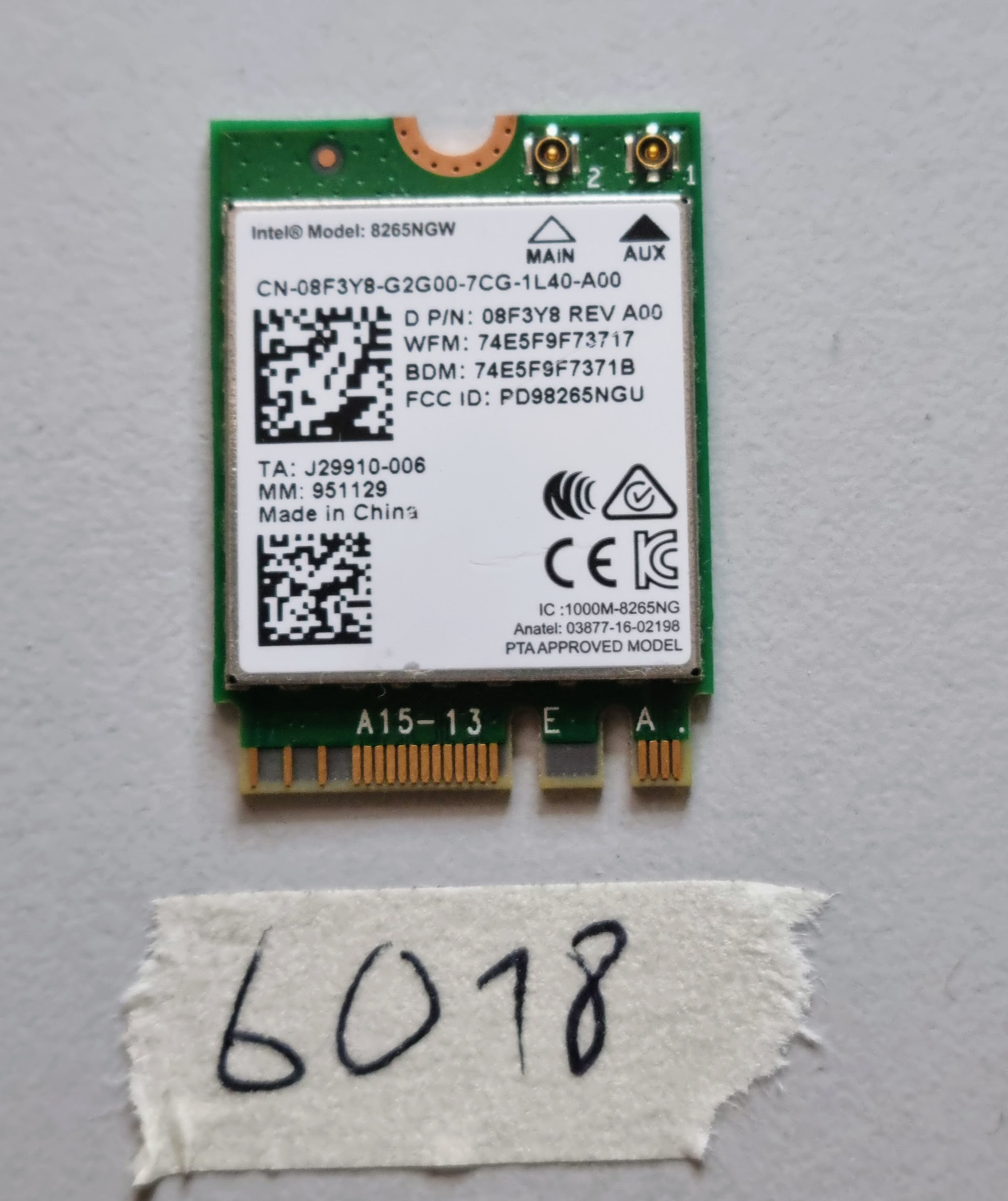 Dell 8265NGW WiFi Bluetooth 4.2 kártya 802.11ac 867Mbps Laptop alkatrészek 8F3Y8