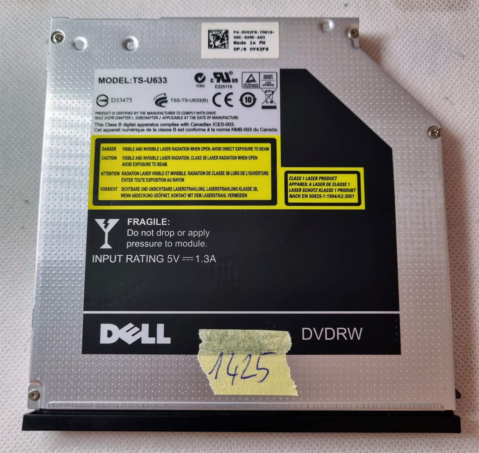 Dell SATA Laptop DVDCD újraírható meghajtó wBezel TS-U633 V42F8 0V42F8 PH-0V42F8