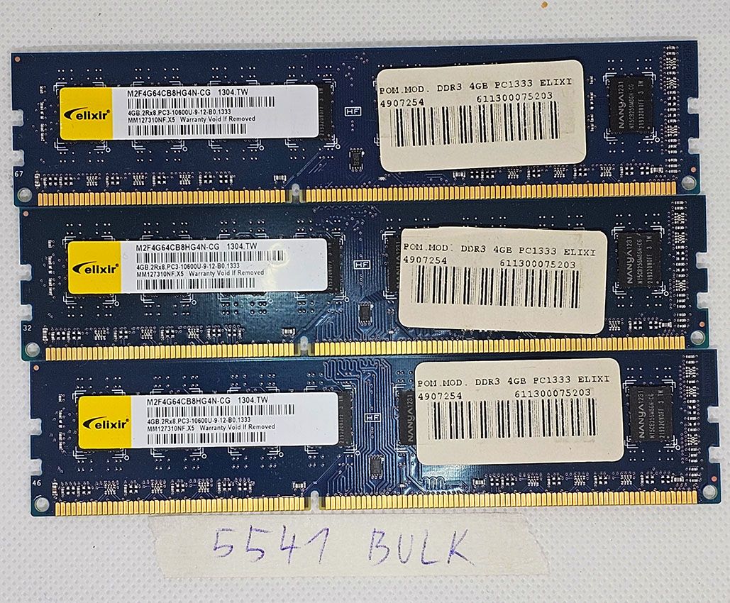 BULK 3 x Elixi 4 GB PC1333 asztali RAM - M2F4G64CB8HG4N-CG használt memóriamodul