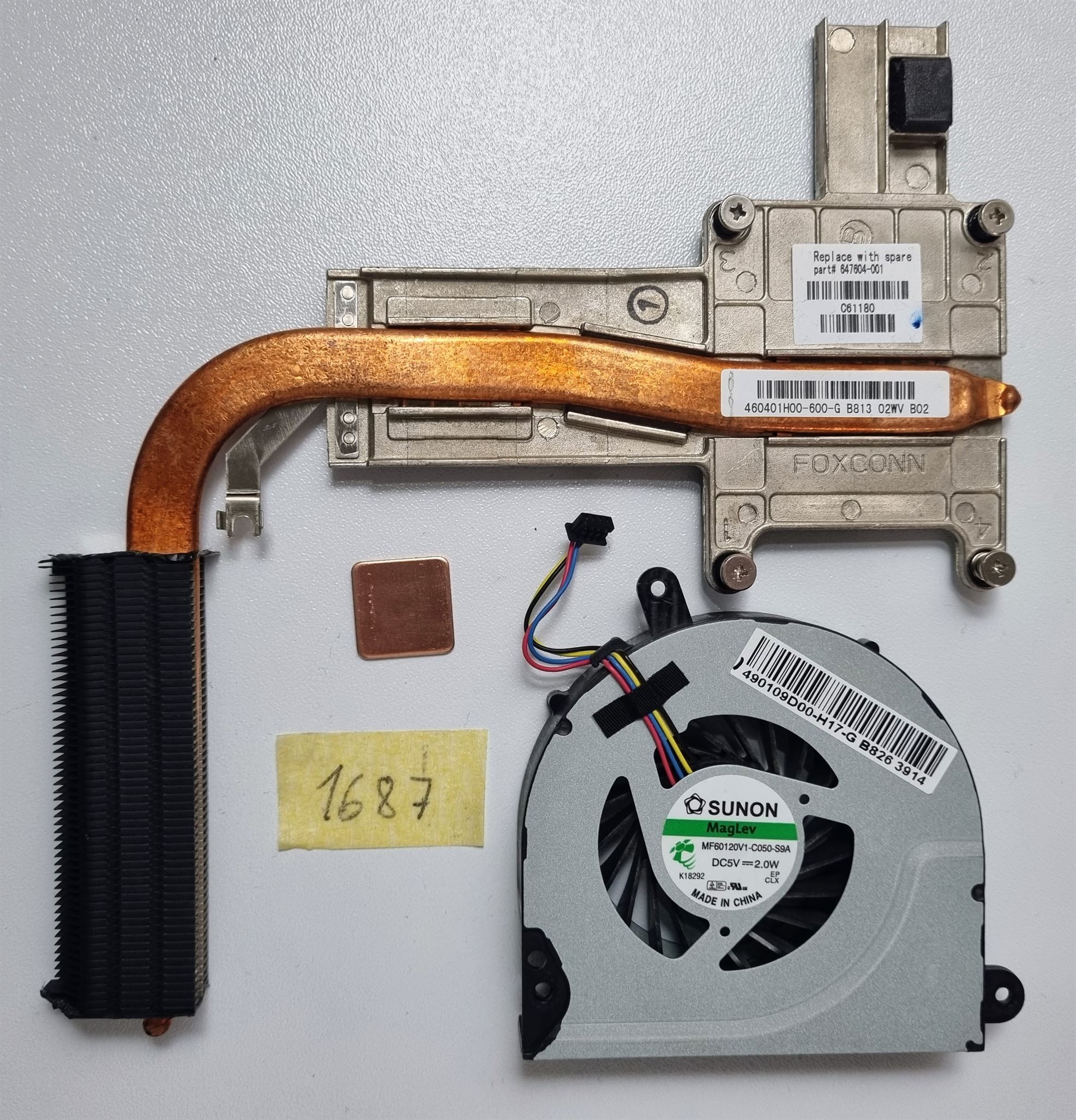 HP ProBook 6560B 6565B 6570B CPU hűtőventilátor hűtőbordával 647603-001 641183-001 - Image 2