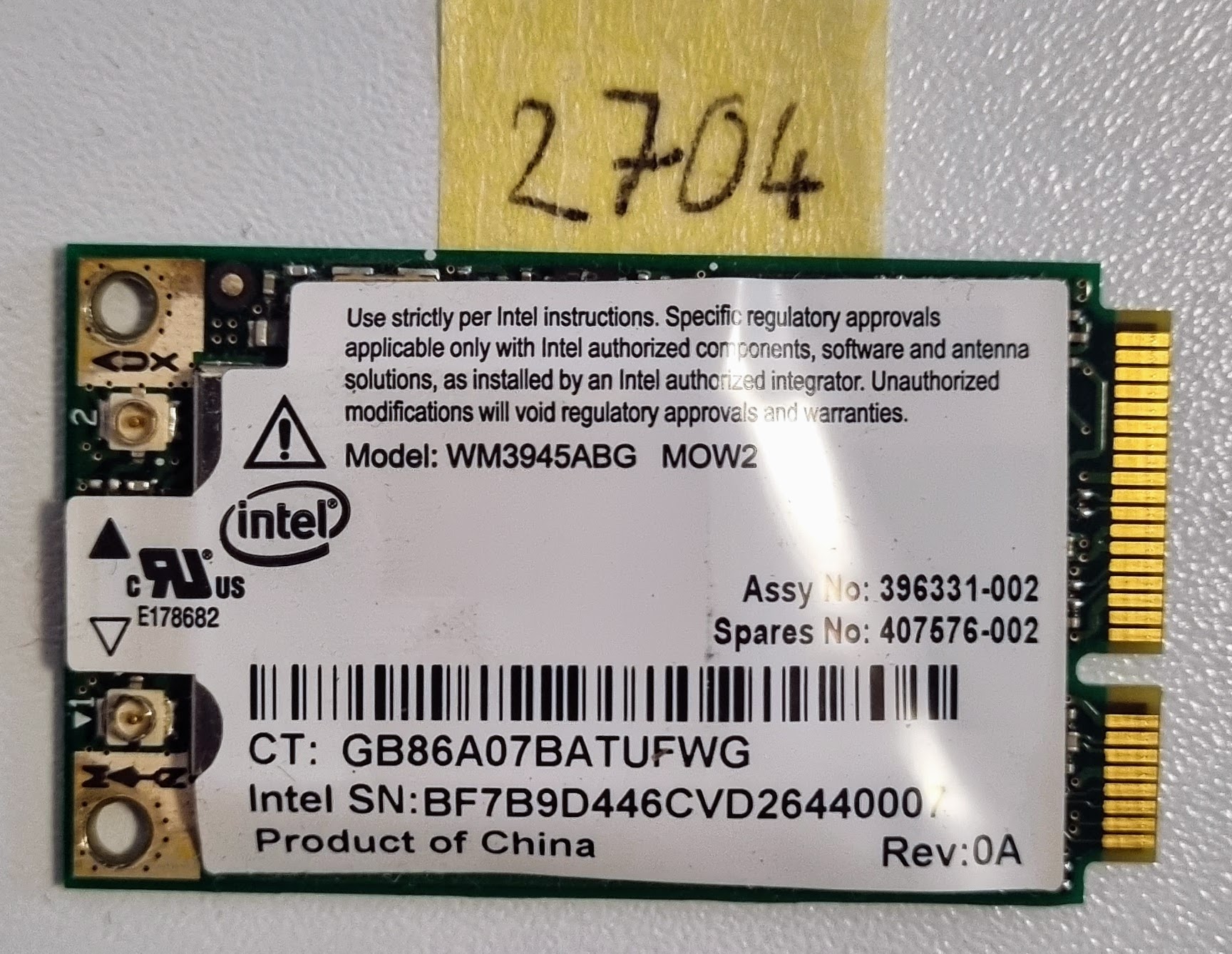 Intel HP 6720S 407575-002 396331-002 407576-002 WM3945ABG vezeték nélküli WiFi kártya – Eredeti OEM laptop-alkatrészek - Image 2