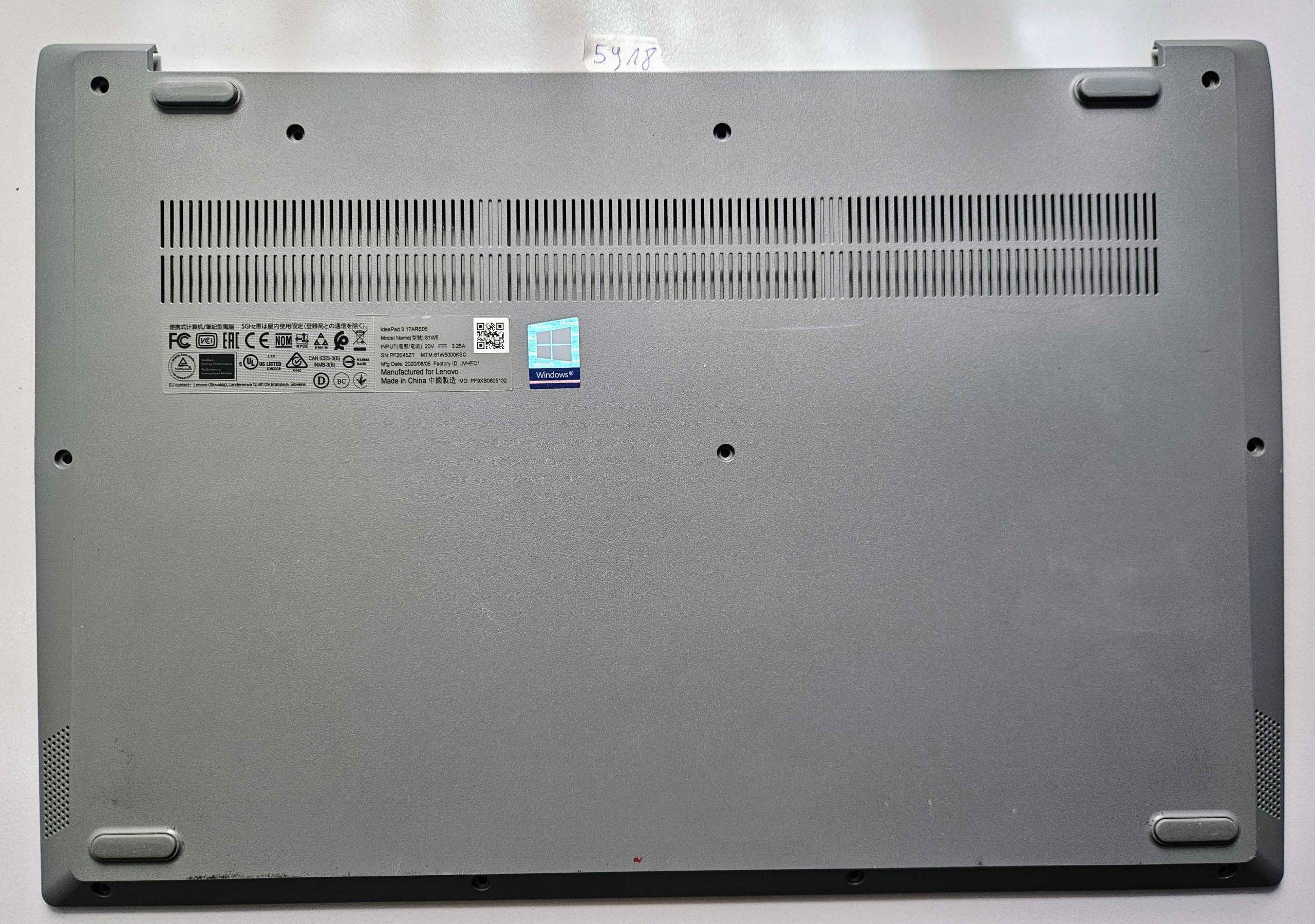 Lenovo IdeaPad 3 17ARE05 alsó borító fekete 5CB0X56774 | Eredeti laptop alkatrész – EU eladó